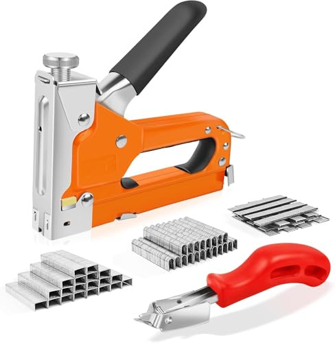 3 in 1 Staple Gun, Manual Staple Gun with Stapler Remover and 3000Pcs Staples, Multi-Functional Upholstery Staple Nail Steel Gun with Non-Slip Grip Easy to Handle for Carton/Home Repair/DIY Working