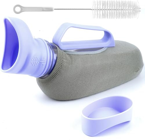 WOOLUCK® Urinoir femme, 1200 ml urinoir portable avec manchon tricoté et brosse de nettoyage