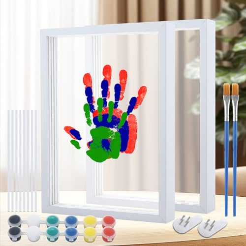 YOUNTHYE 2 Set Family Handprint Kit, Clear DIY Craft Keepsake Baby Hand and Footprint Kit Wooden Frame for Family Keepsake, Grandparents, New Parents, Mother's Day, Father's Day