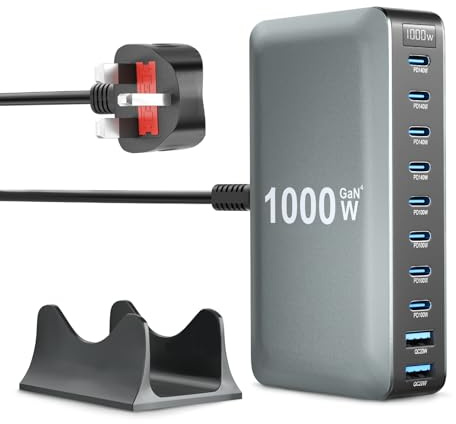 1000W USB-C Charger, GaN4 10-Port Desktop Charging Station, 140W Fast PD Charger with Multiple Charging Support, PPS Compatible with MacBook Pro/Air, iPhone Series, Galaxy Series, etc.
