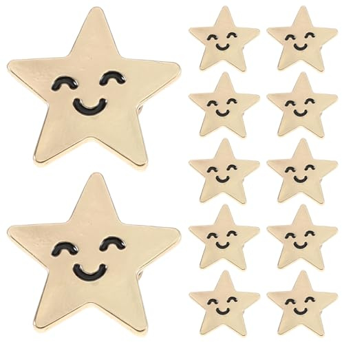 Ciieeo 12 Stück Stern-Brosche mit lachendem Gesicht, Bunte Anstecknadeln für Kinder und Rucksäcke, Fünfzackiger Stern-Pin in Gold-Optik, Kleiner Metall-Pin für Kleidung