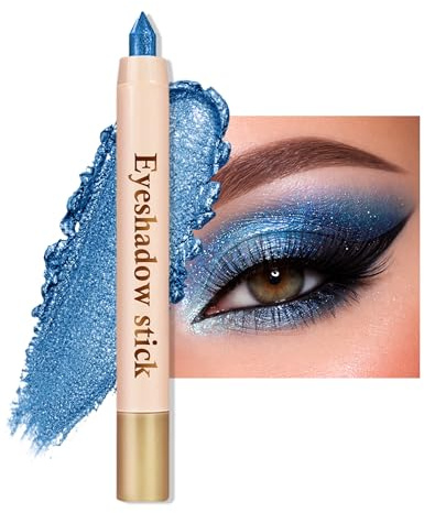 Jutqut Blau Glitzer Lidschatten Stift, Hochpigmentierte Wasserfest & Langanhaltender Metallic Eyeshadow Stick, Shimmer Lidschattenstift Erstellen Sie Augen-Make-up, Perlglanz Cream Augenstift #05