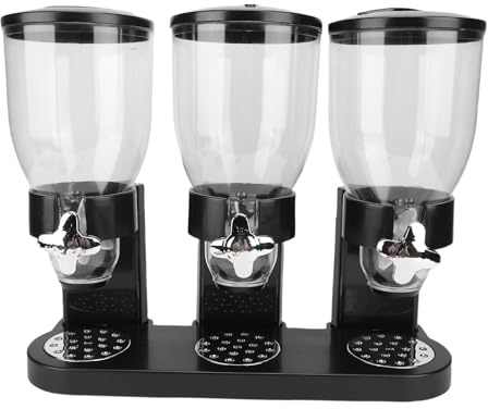 OEBUAFI Dispensador de Cereales Triple e Innovador, Contenedor de Almacenamiento de Alimentos Secos Multifuncional para Preparación del Desayuno, Material PP Eficiente (BLACK)
