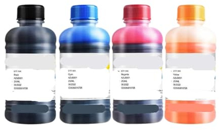 VeloHive 4 Farben 250 ml DTF-Tintenset für Direkttransferfolie, PET-Folientinte, kompatibel mit Desktop- und Großformat-DTF-Druckern 1BK 1C 1M 1Y