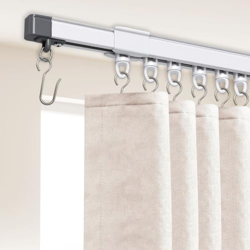 Riel de Cortina de Techo Aluminio 97-250 cm, con Deslizadores y Ganchos