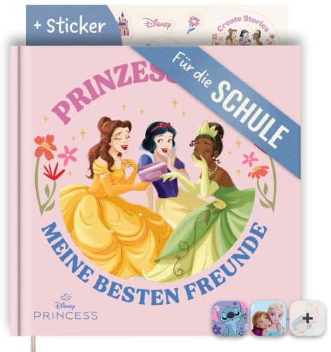 Freundebuch Schule Mädchen Prinzessinnen - inkl. Sticker - Offiziell lizensiertes Disney Produkt - Einschulung Geschenk - Schultüten Füllung - Einschulung Mädchen - Freundschaftsbuch Grundschule