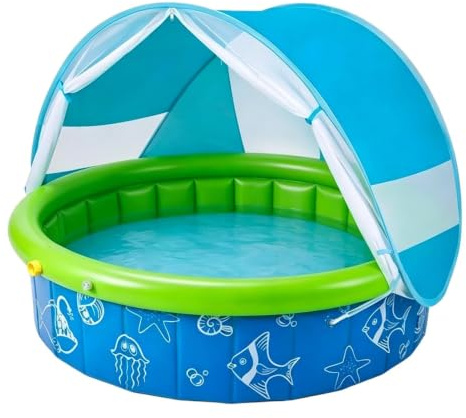 Kids Paddling Pool with Sun Shade, Kids Inflatable Pool, for Sunburn & Overheating Issue, UV Protection Foldable Design, for Parents, Backyard Summer Water Play