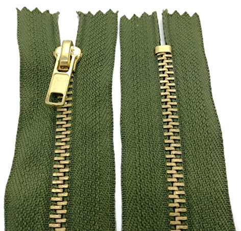 Starlet24® Reißverschluss Metall 4 mm Zipper nicht teilbar, Reißverschlüsse Metall-Zähne für Jeans Leder Geldbörsen Hosen Taschen - Olivgrün 20 cm