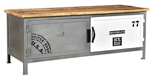 Woodkings TV-Bank Pinetown aus Metall und Massivholz I rustikaler TV-Unterschrank 110x42x40 cm I Lowboard im Vintage Design, Industrial Möbel