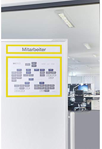 magnetoplan 1131802 magnetofix Magnetrahmen TOPSIGN, 5 Stück, 319x52mm, gelb | Magnetrahmen für Whiteboards, magnetischer Inforahmen | Größe: A4 quer/A3 hoch | BxH 319x52mm
