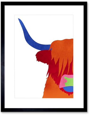 Wee Blue Coo Bright Highland Scottish Cow Bull Coo Colourful Framed Wall Art Print