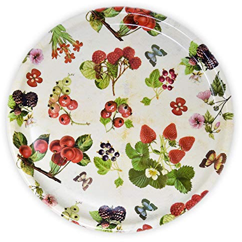 Lashuma Dekotablett rund, großes Serviertablett 40 cm Ø, Tablett Motiv: Waldbeeren