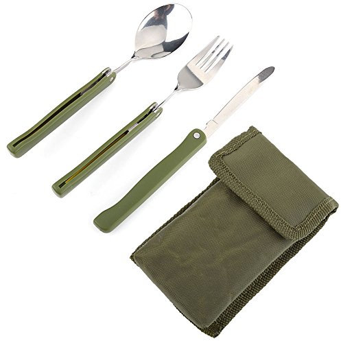 Camping Besteck, Edelstahl Klappmesser Gabel Löffel Set Reise Besteck Set mit Aufbewahrungstasche für Outdoor Camping Picknick Wandern
