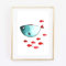 Din A4 Kunstdruck ungerahmt - Fisch Fische Familie maritim türkis rot Aquarell Geschenk Druck Poster Bild