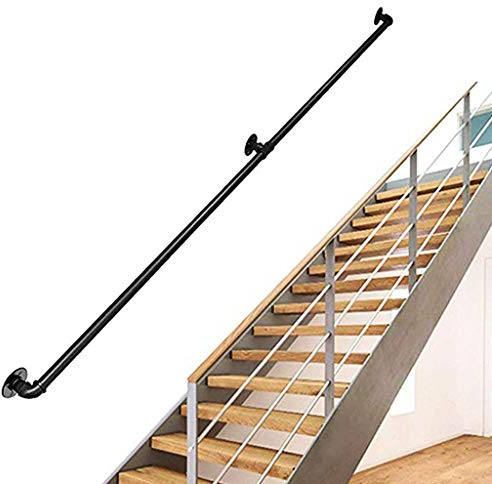 KUKU-handlauf 30-600cm Treppengeländer nach Maß, rutschfeste Schwarze Schmiedeeisen-Rohrgeländer, Treppengeländer für ältere Kinder im Innen- und Außenbereich
