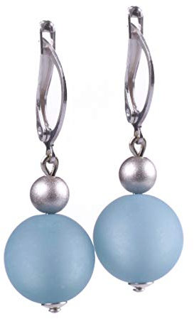 Ohrring Mara, leichte Klappbrisur mit einer Polaris- und einer metallic lackierten Acrylperle in vielen attraktiven Farben, handgefertigt von Adi-Modeschmuck in Berlin (Taubenblau)