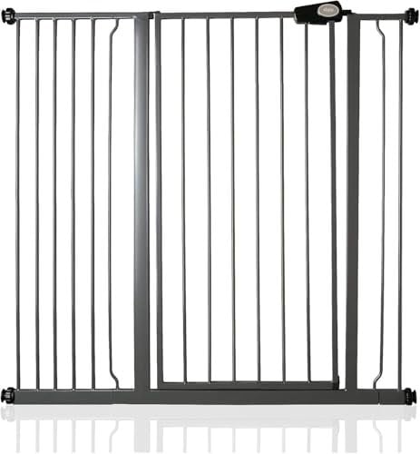 Safetots Extra Tall Metal Safety Gate Pressure Fit, 113.8cm - 121.4cm, Slate Grey, 104cm in Height, Extra Tall Stair Gate, Tall Baby Gate, Easy Installation
