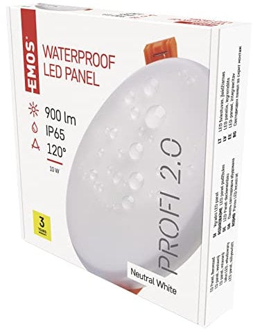 EMOS LED Panel Einbauleuchte 10W, extra-flacher 900 lm runder Einbaustrahler, Neutralweiß 4000K, IP65 wasserdicht für Feuchträume oder Außen, Farbe weiß, Durchmesser 12,5 cm, rahmenlos