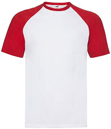 Fruit of the Loom Shortsleeve Baseball T-Shirt S M L XL XXL, Größe:3XL, Farbe:weiß/rot