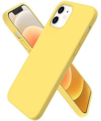 ORNARTO kompatibel mit iPhone 12 mini 5,4 Silikon Case, Hülle Ultra Dünne Voller Schutz Flüssig Silikon Handyhülle Schutz für iPhone 12 mini(2020) 5,4 Zoll Zitronengelb