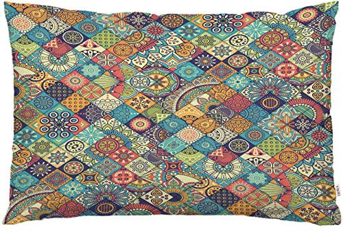 EKOBLA Kissenbezug marokkanische Vintage böhmische Blumen Mandala Muster Batik Paisley Kunstwerk Dekor Lendenkissen Kissen für Sofa Couch Bett Standard Queen Size 50,8 x 76,2 cm