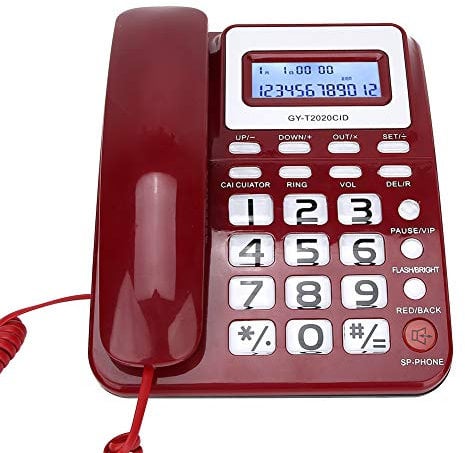 ASHATA Telefono con Filo, Telefono cablato con registratore vocale Altoparlante e Display ID chiamante, calcolatrice, Pulsanti Grandi, modalità Muto, Doppia interfaccia, Rosso/Nero/Bianco(Rosso)