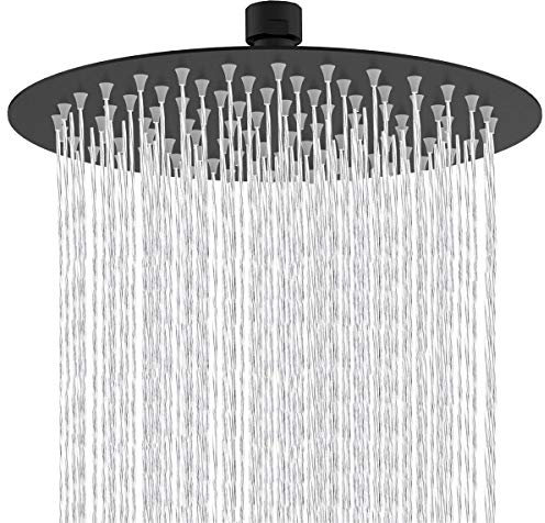 Drenky Duschkopf Regendusche Schwarz, Regendusche 12 Zoll Runden Große Duschkopf Aus Echter A2 Edelstahl Mit 304 SUS Prüfzeichen Regenduschkopf Mit 144 Anti-Kalk Düsen Regendusche Duschkopf 30x30cm