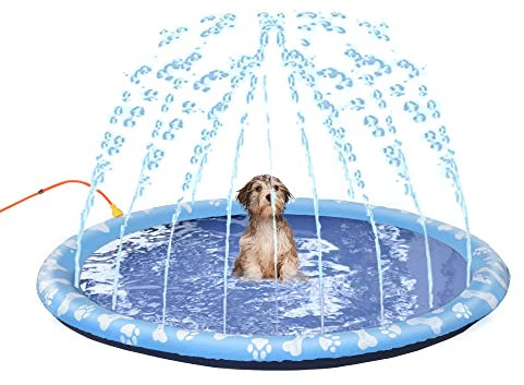 PawHut Splash Pad 150 cm Aspersor de Juegos de Agua con Rociador Tapete de Salpicaduras Piscina de Verano Portátil para Mascotas y Niños Azul