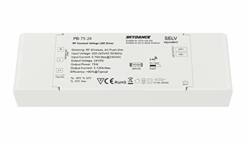 Dimmbares Netzteil 24 V 75 W mit Taste N.O. Push Dimmer – kompatibel mit Fernbedienung RF 2,4 G (nicht im Lieferumfang enthalten), für LED-Streifen 24 V, Skydance PB-75-24