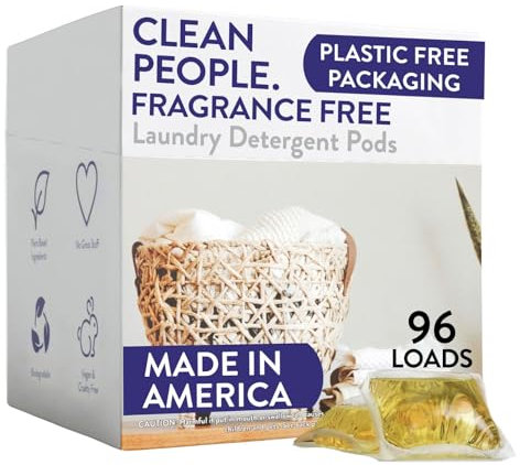 Clean People Laundry Washing Capsules - Recyclable Packaging, Hypoallergenic, Stain Fighting - Ultra Concentrated, Laundry Soap - Fragrance Free, 96 Pack