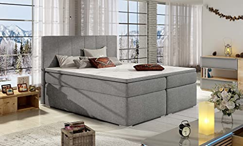 A-dekor home Boxspringbett Paris Hotelbett, kontinentales Bett,140/160/180x200cm,Grau/Schwarz/Weiß/Braun, Bettkasten, Bonell Matratze, Topper (Hellgrau Sawana 21, 140 x 200 cm)