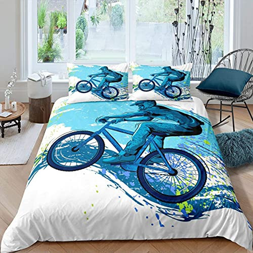 Homewish Tie Dye Bettwäsche Set 135x200 Fahrrad Bettbezug Mountainbike Trösterbezug Sport Spiel Tagesdecke Abdeckung,Blau,für Kinder Jungen Teens Schlafzimmer Wohnzimmer Wohnheim Gästezimmer Dekor
