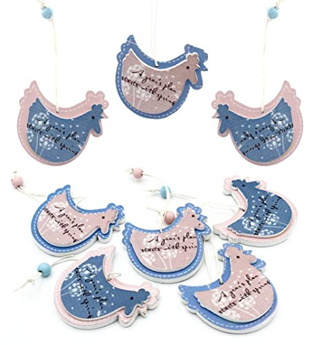 LB H&F 8er Set Anhänger Herbst Deko Holz Herbstanhänger Holzanhänger Dekoanhänger (Anhänger Huhn)
