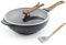 COOKLOVER Wok Bratpfannen aus Aluminiumdruckguss, kratzfest, PFOA-frei, induktionsfrei, mit Glasdeckel, 32,6 cm, schiefergrau
