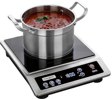 Induction Cooktop, Portable Cooker, Large 8” Heating Coil, 18/10 Stainless Steel Commercial-Grade Burner with NSF-certificated, 10-Hour Timer, 1800W Professional Countertop