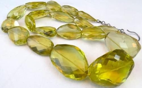 LKBEADS Lemon QUARTZ FACETTED Tumble Beads NECKLACE 26 INCHES 42MM TO 27MM