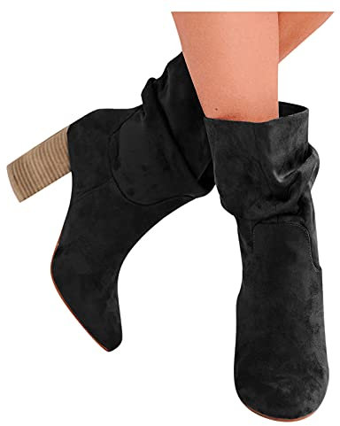 Stivali Cowboy Donna Stringati Chunky Eleganti Anfibi Scamosciati Morbidi Pelle con Tacco Ankle Chelsea Boots Stivaletti Autunnali Invernali Bassi Comode Stivali Calzino