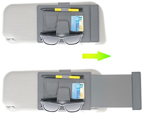 TFY Auto-Sonnenblenden-Extender und Organizer, Universal-Sonnenblende, blendfrei, Fahrzeugaufbewahrungshalter für Sonnenbrillen, Stifte und Karten, Multi-Pocket-Auto-Innenzubehör – 1 Stück (grau)