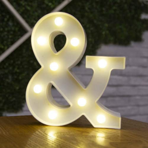 anso Letras LED del alfabeto iluminan números letras de plástico blanco decoración de pie A a Z 0 ~ 9 (símbolo &)