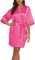Teemie Peignoir de Bain Femme Satin Kimono Court Robe de Chambre Chemise de Nuit Mariée Mariage Veste de Pyjama Rouge Rosé L