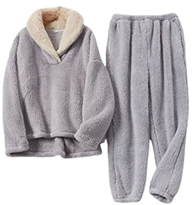eBoutik - Set pigiama da donna in morbido sherpa Twosie - Ladies Winter Loungewear, Grigio (S), 44-46