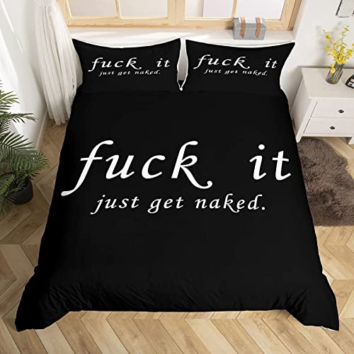 TAKOLI Bettwäsche 155 x 220 Lustige Zitate, Weiche Microfaser Nackt Bettwäsche Set 3 teilig - Ehepaar Mann Frau Romantisch Bettbezug & 2 Kissenbezüge 80x80, mit Reißverschluss