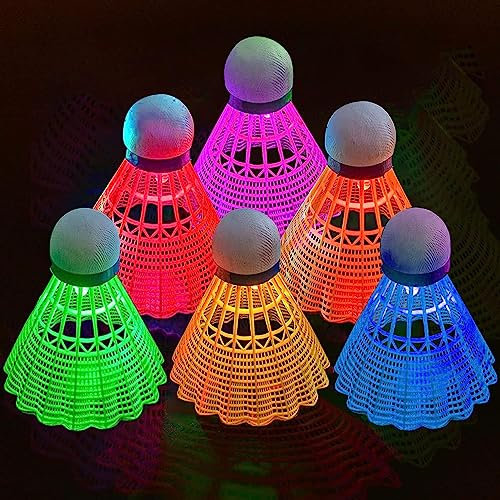 YeahBoom Led Badminton Bälle,Led Nylon Sport Badminton,6 Stücke LED Federballs,Leuchtende Federbälle,Leucht-Federball,Led Badminton Set Kinder,für Indoor/Outdoor Sportaktivitäten