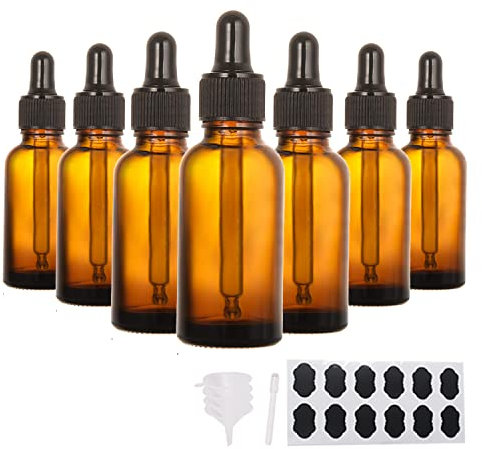 YBCPACK 24 Stück Pipettenflasche 50ml mit Glaspipette, Tropfflasche mit 24 Etiketten, 1 Stift und 4 Trichter, Braunglasflasche für chemikalien, ätherische öle - Dropper Bottle