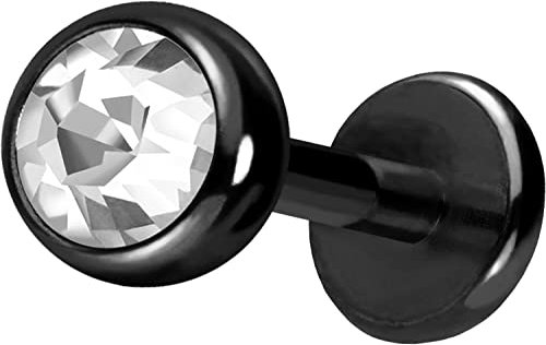 PIERCINGLINE Titan Labret mit Push Fit KRISTALL Piercing Ohr Conch Tragus Lippe Nase Medusa Schwarz 1,2x9x4 mm