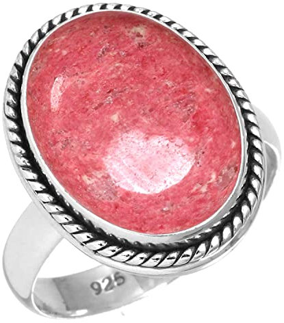 Jeweloporium Bague en argent rose Thulith, taille 54, en argent sterling 925 pour femme, véritable pierre précieuse ovale épaisse, bijou fait main