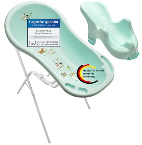Funny Farm aquamarin Baby Badewanne XXL mit Stöpsel + Badewannenständer + Badesitz