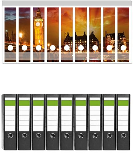 Wallario 9 Stück breite Ordner inkl. Klebeetiketten mit Motiv London - Big Ben in strahlenden Farben - Set mit Rückenschildern/Ordnerrücken Stickern
