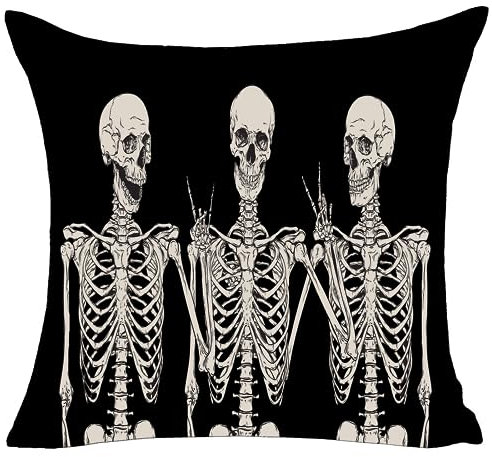 MFGNEH Halloween-Dekorationen, Totenkopf-Kissenbezüge, 50,8 x 50,8 cm, Halloween-Bauernhaus-Skelett-Dekor, Kissenbezug für Sofa, Couch