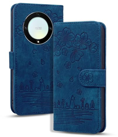 Rosbtib Funda para Honor Magic5 Lite 5G - Flip Cover PU Cuero Magnética con Función de Soporte y Billetera - Carcasa Libro para Honor Magic 5 Lite 5G - Gatito Azul